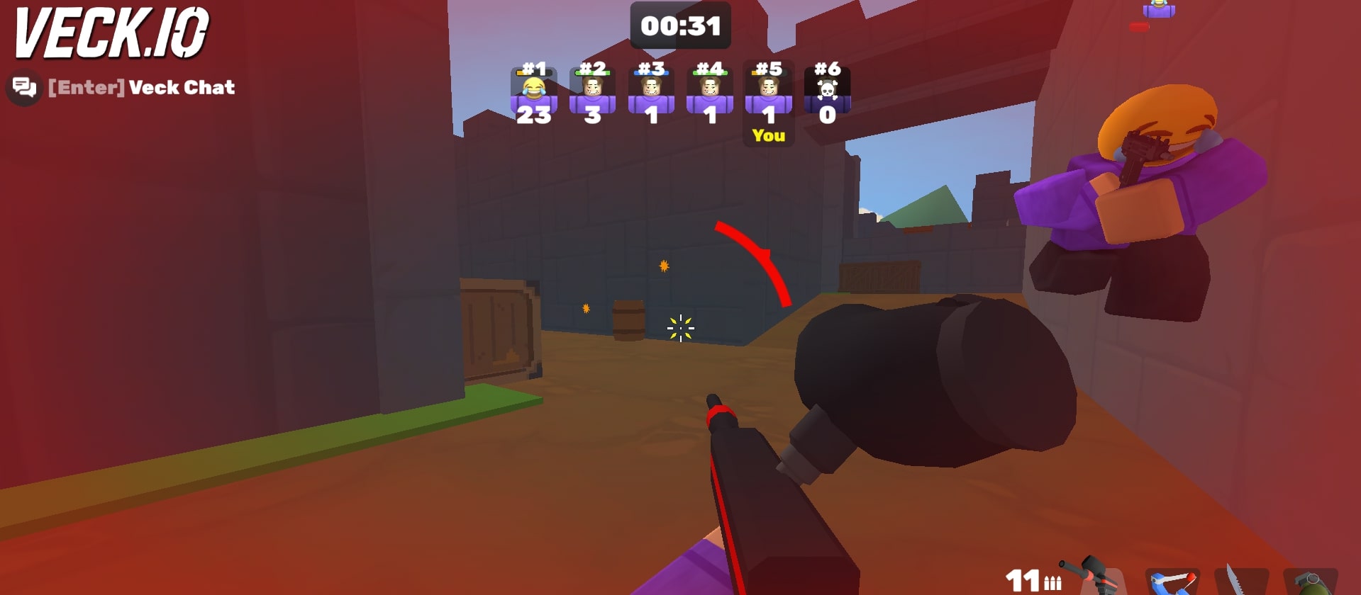 Beware! Your opponent is getting very close to destroying you in the Veck.io game at geometryliteonline.com