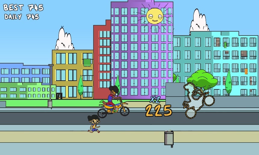 In Wheelie Party there is a boy who will always run after you while playing at geometryliteonline.com